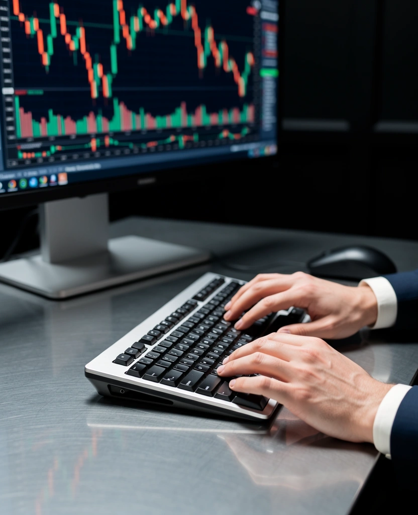 Hands on financial equipment in professional setting